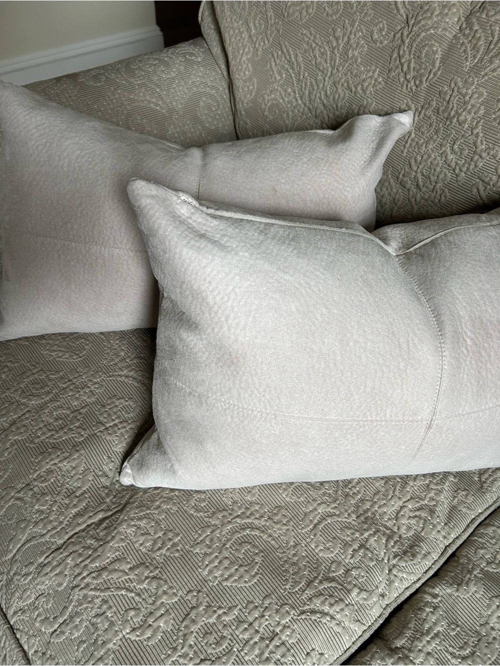 Set of 2 faux suede accent pillows 22” feather stuffers